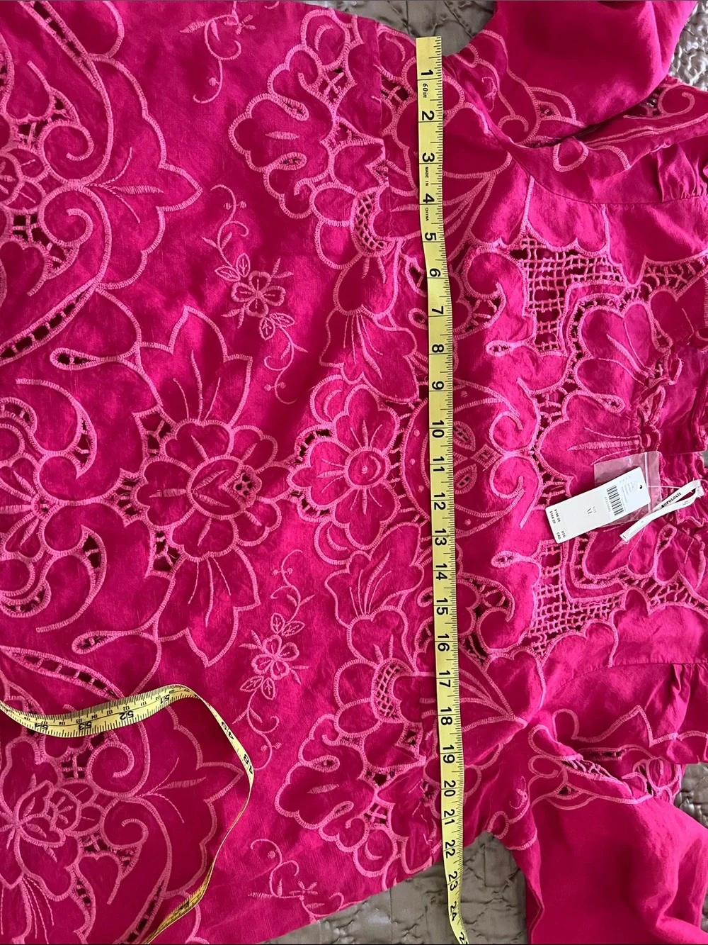 Anthropologie Fuchsia Pink Embroidered Long-Sleeve Blouse Size 14-16.
